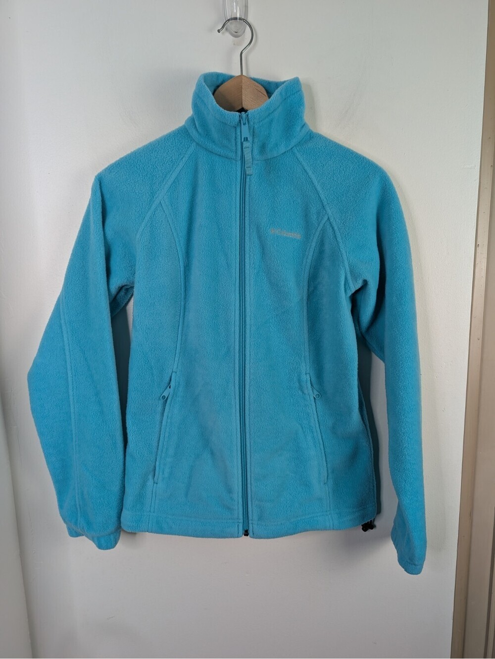 Colombia Women's Small S Blue Zip Up Fleece Jacket Bright Aqua Sweatshirt